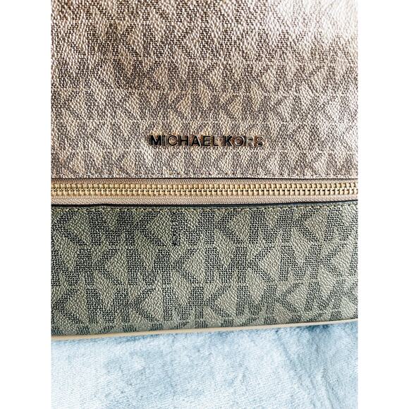 NWT Michael Kors Rhea Medium Metallic Signature Logo Backpack - Camel Multi main image 10